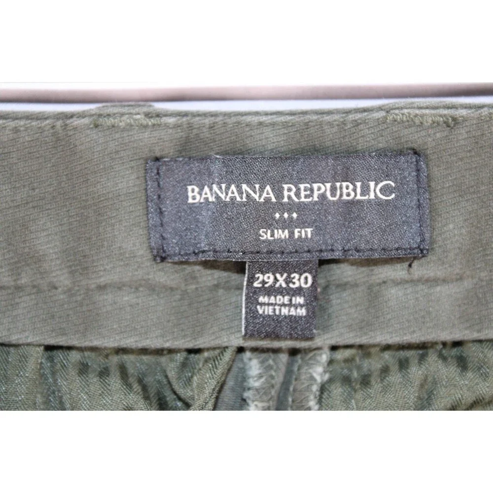 Banana Republic Men Slim Fit Fulton Chino Pants Olive Green Stretch Size 29x30